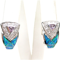 Silver Earrings with Inlay Created Opal, White and Amethyst CZ