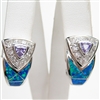 Silver Earring with Inlay Created Opal, White and Tanzanite CZ