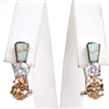 Silver Earrings with Inlay Created Opal & Champagne CZ