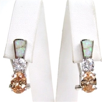 Silver Earrings with Inlay Created Opal & Champagne CZ