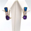 Silver Earring (Gold Plated) with Inlay Created Opal and Tanzanite CZ
