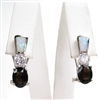 Silver Earrings with Inlay Created Opal, White & Smoky Topaz CZ