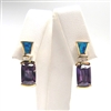 Silver Earrings (Gold Plated) with Inlay Created Opal, White & Tanzanite CZ