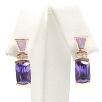 Silver Earring (Rose Gold Plated) with Inlay Created Opal, White and Tanzanite CZ