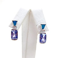 Silver Earring with Inlay Created Opal, White & Tanzanite CZ