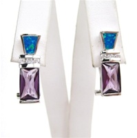 Silver Earring with Created Opal , Tanzanite and White CZ