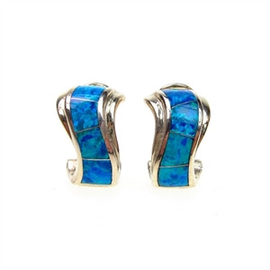 Gold Plated Silver Stud Earrings with Inlay Created Opal