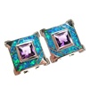 Silver Earrings (Rhodium Plated) w/ Inlay Created Opal & Amethyst CZ