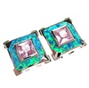 Silver Earrings (Rhodium Plated) w/ Inlay Created Opal & Pink CZ