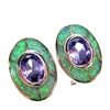 Silver Earrings (Rhodium Plated) w/ Inlay Created Opal & Tanzanite CZ