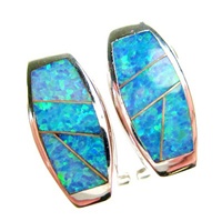 Silver Earrings (Rhodium Plated) w/ Inlay Created Opal