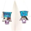 Silver Earrings (Rhodium Plated) w/ Inlay Created Opal & Amethyst CZ