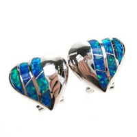 Silver Earrings (Rhodium Plated) w/ Inlay Created Opal