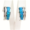 Silver Earrings (Rhodium Plated) w/ Inlay Created Opal & White CZ