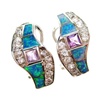 Silver Earrings (Rhodium Plated) w/ Inlay Created Opal & Amethyst CZ