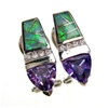 Silver Earrings (Rhodium Plated) w/ Inlay Created Opal, White & Tanzanite CZ