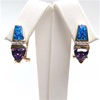 Silver Earring (Gold Plated) with Inlay Created Opal & Tanzanite CZ