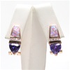 Silver Earring (Rose Gold Plated) with Inlay Created Opal, White and Tanzanite CZ