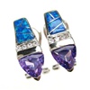 Silver Earrings (Rhodium Plated) w/ Inlay Created Opal, White & Tanzanite CZ