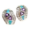 Silver Earrings (Rhodium Plated) w/ Inlay Created Opal, White & Amethyst CZ