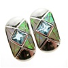 Silver Earrings (Rhodium Plated) w/ Inlay Created Opal & Blue Topaz CZ