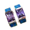 Silver Earrings (Rhodium Plated) w/ Inlay Created Opal & Tanzanite CZ