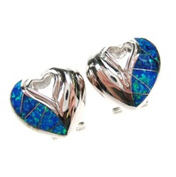 Silver Earrings (Rhodium Plated) w/ Inlay Created Opal