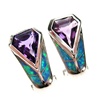 Silver Earrings (Rhodium Plated) w/ Inlay Created Opal & Amethyst CZ