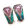 Silver Earrings (Rhodium Plated) w/ Inlay Created Opal & Pink CZ