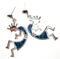 Silver Earrings (Rhodium Plated) w/ Inlay Created Opal