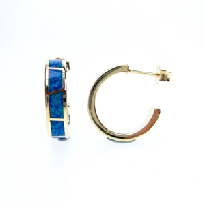 Gold Plated Silver Hoop Earrings with Inlay Created Opal