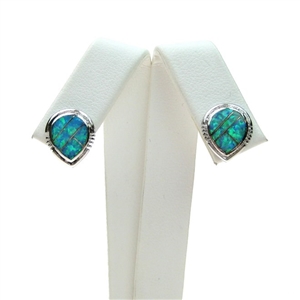 Pear Shape Created Opal Stud Earrings