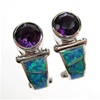 Silver Earrings (Rhodium Plated) w/ Inlay Created Opal & Amethyst CZ