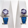 Silver Earring with Inlay Created Opal and Tanzanite CZ