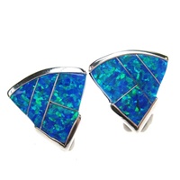 Silver Earrings (Rhodium Plated) w/ Inlay Created Opal