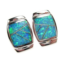 Silver Earrings (Rhodium Plated) w/ Inlay Created Opal