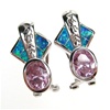 Silver Earrings (Rhodium Plated) w/ Inlay Created Opal & Pink CZ