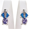 Silver Earring with Inlay Created Opal and Tanzanite CZ