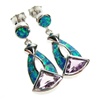 Silver Earrings (Rhodium Plated) w/ Inlay Created Opal & Amethyst CZ