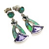 Silver Earrings (Rhodium Plated) w/ Inlay Created Opal & Amethyst CZ