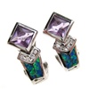 Silver Earrings (Rhodium Plated) w/ Inlay Created Opal & Amethyst CZ