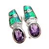 Silver Earrings (Rhodium Plated) w/ Inlay Created Opal, White & Amethyst CZ