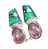 Silver Earrings (Rhodium Plated) w/ Inlay Created Opal, White & Pink CZ