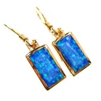 Silver Earrings (Gold Plated) w/ Inlay Created Opal