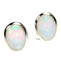 Silver Earrings (Rhodium Plated) w/ Inlay Created Opal