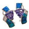 Silver Earrings (Rhodium Plated) w/ Inlay Created Opal, White & Tanzanite CZ