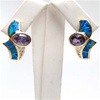 Silver Earring (Gold Plated) w/ Inlay Created Opal, White & Tanzanite CZ