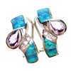 Silver Earrings (Rhodium Plated) w/ Inlay Created Opal, White & Amethyst CZ
