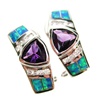 Silver Earrings (Rhodium Plated) w/ Inlay Created Opal, White & Amethyst CZ
