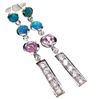 Silver Earrings (Rhodium Plated) w/ Inlay Created Opal, White & Pink CZ